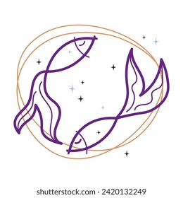 Pisces zodiac sign sketch hand drawn abstract modern astrological constellation card design vector illustration. Mystical star symbol background for tattoo, print, paper, icon poster logo. Art pattern