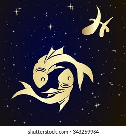 Pisces zodiac sign is the starry sky, vector Illustration. 