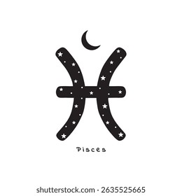 Símbolo zodíaco pisces com estrelas e lua, arte vetorial