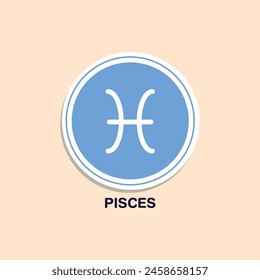 Pisces Zodiac Sign Sticker Vector Illustration