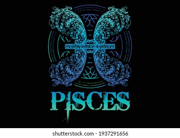 Pisces Zodiac Sign T shirt Design Vector Illustration