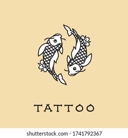 Pisces zodiac sign tattoo with two koi fishes floating around each other.