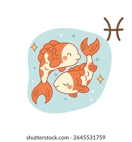 Pisces zodiac sign with two cute fish swimming