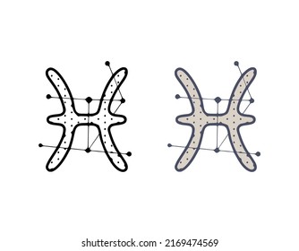 Pisces zodiac sign vector illustration in hand drawn style isolated on white background. Horoscope symbol cosmic design.