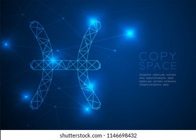 Pisces Zodiac sign wireframe Polygon frame structure, Fortune teller concept design illustration isolated on blue gradient background with copy space, vector eps 10