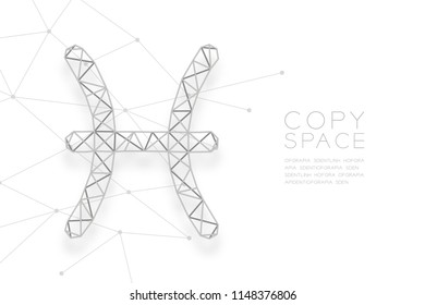 Pisces Zodiac sign wireframe Polygon silver frame structure, Fortune teller concept design illustration isolated on white background with copy space, vector eps 10