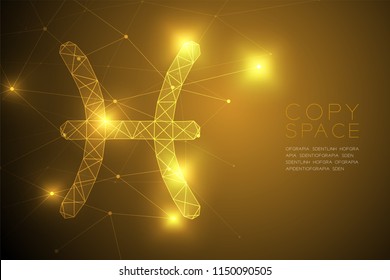 Pisces Zodiac sign wireframe Polygon frame structure, Fortune teller concept design illustration isolated on gold gradient background with copy space, vector eps 10