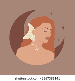 Pisces zodiac sign young woman cartoon vector illustration. Astrological symbol personality