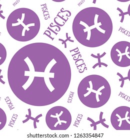 Pisces zodiac signs seamless pattern. Astrological calendar background. Zodiacal color vector horoscope