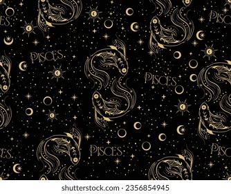 Pisces zodiac star seamless pattern. Pisces sign symbol stars Vector EPS10 , Design for fashion , fabric, textile, wallpaper, cover, web , wrapping and all prints