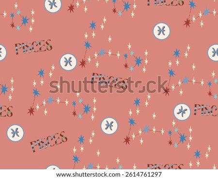Pisces zodiac star seamless pattern. Pisces sign symbol stars Vector EPS10 , Design for fashion , fabric, textile, wallpaper, cover, web , wrapping and all prints