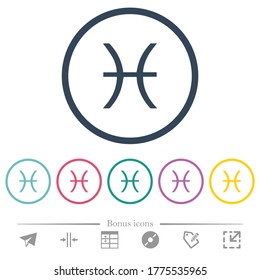 Pisces zodiac symbol flat color icons in round outlines. 6 bonus icons included.