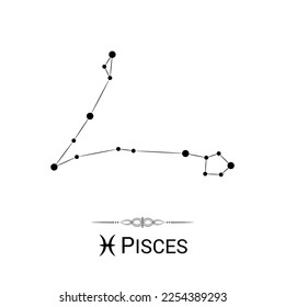 Pisces Zodiac Symbol Stars Stellar Constellation Black-White Silhouette Isolated on White Background