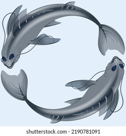 Pisces zodiac symbol vector design, two dancing fishes