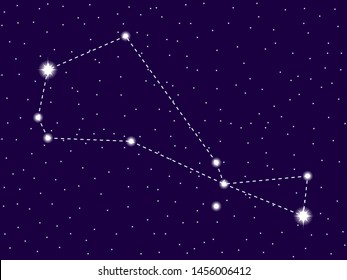 Piscis Austrinus constellation. Starry night sky. Zodiac sign. Cluster of stars and galaxies. Deep space. Vector illustration