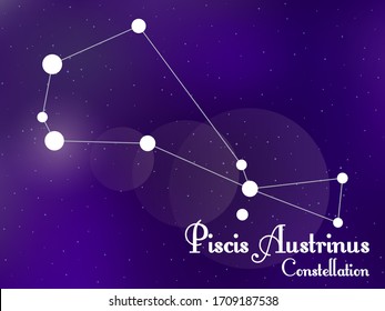 Piscis Austrinus constellation. Starry night sky. Cluster of stars, galaxy. Deep space. Vector illustration