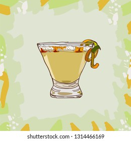 Pisco Punch peruviancocktail illustration. Alcoholic classic bar drink hand drawn vector. Pop art