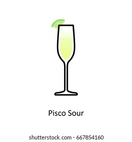 Pisco Sour cocktail icon in flat style. Vector illustration