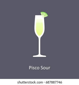 Pisco Sour cocktail icon on dark background in flat style. Vector illustration