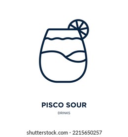 pisco sour icon from drinks collection. Thin linear pisco sour, bar, cocktail outline icon isolated on white background. Line vector pisco sour sign, symbol for web and mobile