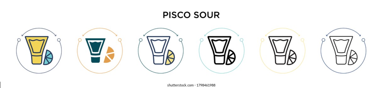 Pisco sour icon in filled, thin line, outline and stroke style. Vector illustration of two colored and black pisco sour vector icons designs can be used for mobile, ui, web