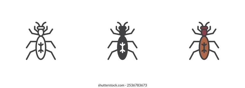 Pismire termite different style icon set. Line, glyph and filled outline colorful version, outline and filled vector sign. Bug insect symbol, logo illustration. Vector graphics