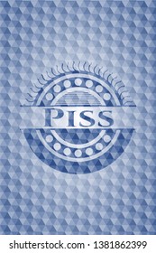 Piss blue emblem or badge with geometric pattern background. Vector Illustration. Detailed.
