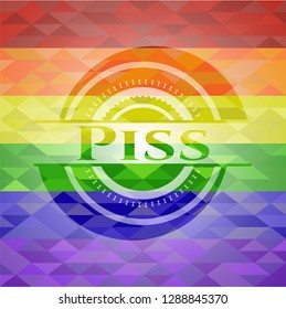 Piss emblem on mosaic background with the colors of the LGBT flag