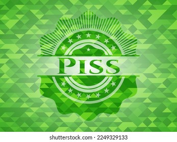 Piss-grünes Emblem mit Mosaikhintergrund. Vektorgrafik. Detaillierte Angaben. 