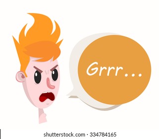 Pissed Cartoon Head Boy Portrait with Bubble. Isolated Vector Elements.