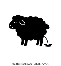 Pissing cute sheep silhouette vector flat design on white background.
