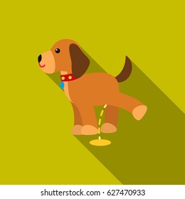 Pissing dog vector icon in flat style for web