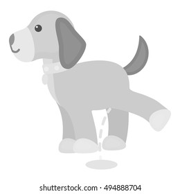 Pissing dog vector icon in monochrome style for web
