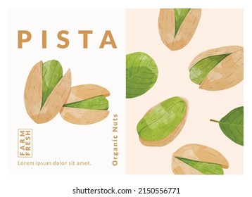 Pista packaging design templates, watercolour style vector illustration.	
