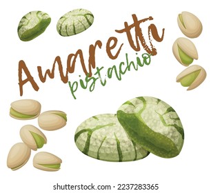 Icono del vector de pastelería Pistachio amaretti, ilustración de galletas de galletas italianas aisladas en fondo blanco, bocadillo cocido verde de postre dulce con diseño de nueces