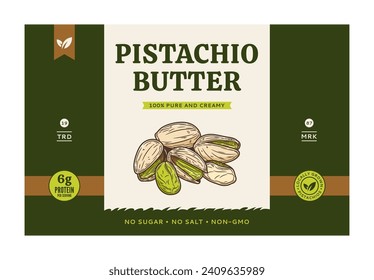 Pistachio butter label design template. Vector pistachio nut illustration