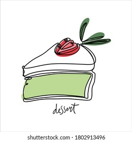 pistachio cheesecake. vector illustration .drawn as a continuous line