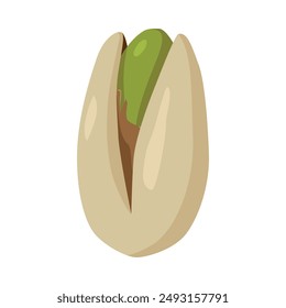 Pistachio. A colored pistachio icon. A culinary nut. Pistachio is a bone. Delicious and healthy food. An appetizer for beer. Vector illustration isolated on a white background for design and web.