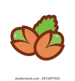 Pistachio Delight Vector Illustration - A Colorful and Flat-Style art of Fresh Nuts with an Leaf. Ideal for Logos, Icons, and Culinary Designs. Perfect for Nutrient-Conscious Brands, Food Blogs