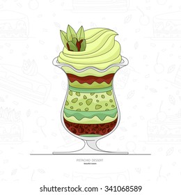 Pistachio dessert. Seamless background of cake pieces. Flat style.