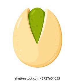 Pistachio com uma concha bege luz parcialmente aberta revelando a noz verde vibrante dentro, simbolizando a alimentação saudável, lanches naturais, e ingredientes deliciosos