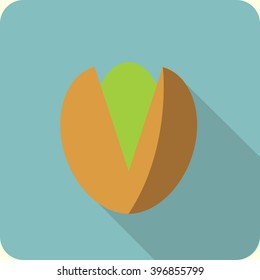 pistachio flat icon with long shadow. pistachio icon in material design style