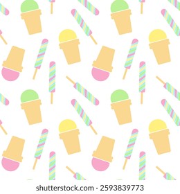 Pistachio, Fruit and berry, vanilla ice cream and Popsicle on stick Seamless Pattern Background idea