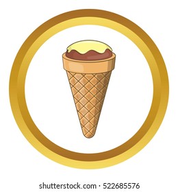 Pistachio ice cream vector icon in golden circle, cartoon style isolated on white background