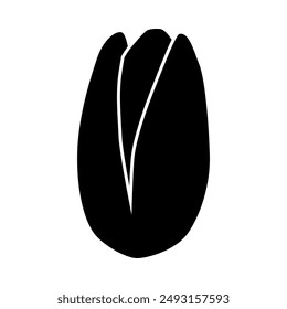 Pistachio icon. The black silhouette of a pistachio. A culinary nut. Pistachio is a bone. Delicious and healthy food. An appetizer for beer. Vector illustration isolated.