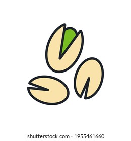 Pistachio icon. Linear color icon of nuts, contour, shape, outline isolated on white. Thin line. Modern design. Healthy food and vitamins