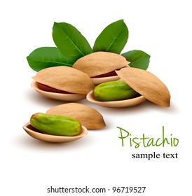 Pistachio With Leaves. Vector Illustration.