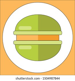 Pistachio macaroon on an orange background: drawing for labels, stickers.
