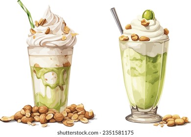 Pistachio milkshake clipart, isolated vector illustration.