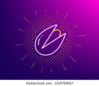 Pistachio nut line icon. Halftone pattern. Tasty nuts sign. Vegan food symbol. Gradient background. Pistachio nut line icon. Yellow halftone pattern. Vector